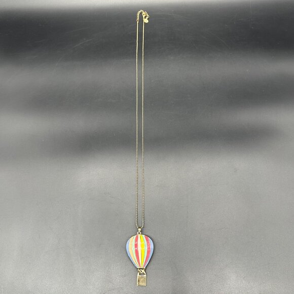 Hot Air Balloon Necklace Enamel Rainbow Stripes Charming Charlie Statement - Picture 4 of 8